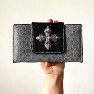 P&G black and gray cross wallet y2k 2000s emo